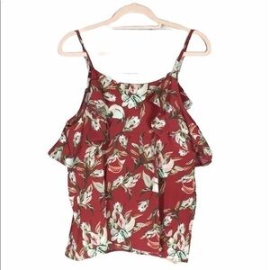 Plus Ruffle spaghetti straps sleeveless boho Hawaiian tropical tank top 2XL